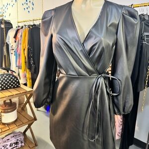 Elegant Black Long Sleeve Wrap Dress